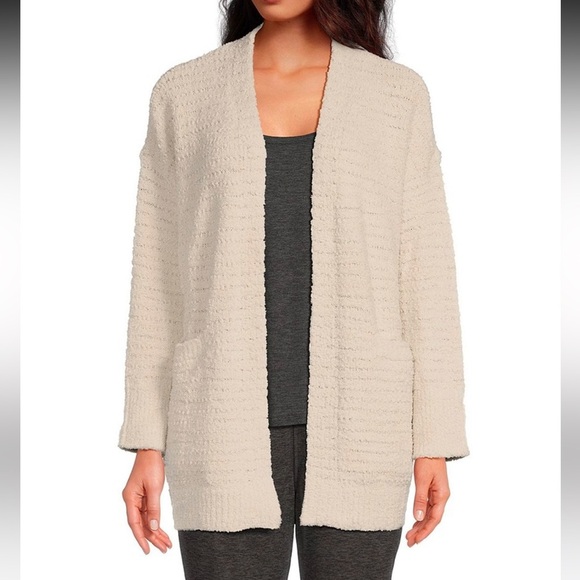 Barefoot Dreams • CozyChic® Boucle Welt Pocket Cardigan Ivory Cream Almond - Picture 1 of 8